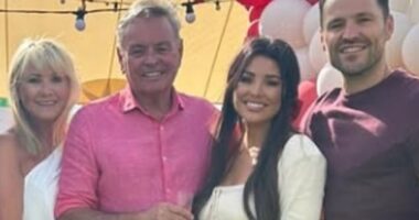 Jess and Mark Wright's former TOWIE star father Mark Sr. has been caught liking OnlyFans star Chelsea Ferguson's racy snaps (L-R: Carol Wright, Big Mark, Jess and Mark Jr.)