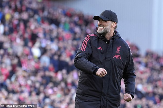 Jurgen Klopp performed his iconic celebration in front of the Anfield masses on Saturday