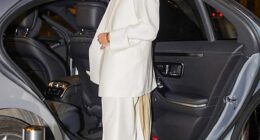 Kate Moss showcased her impeccable sense of style as she exited her hotel in Paris after attending the Tom Ford show during Fashion Week on Wednesday