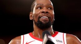 Kevin Durant smiles after his Rockets beat the Heat as he passed Michael Jordan in scoring
