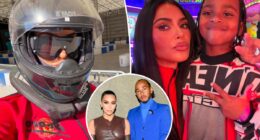 Kim Kardashian channels boyfriend Lewis Hamilton in racing gear during family getaway to Tokyo