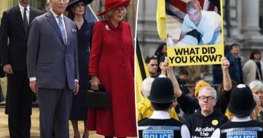 King Charles, Prince William and Kate Middleton heckled by protesters