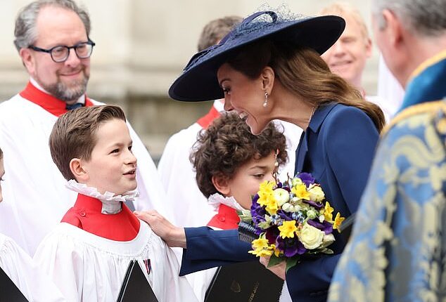 The Princess of Wales mingled with choir members who took part in the annual Commonwealth Day service at Westminster Abbey in London