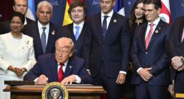 Kristi Noem appears with Trump in new ‘Shield of the Americas’ role - days after he fired her from DHS