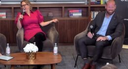 Krysten Sinema alongside her former bodyguard Matthew Ammel, with whom she is accused of having an affair, at an event in October