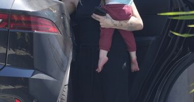 Kurt Cobain’s daughter Frances Bean Cobain was spotted with her one-year-old son Ronin in San Diego on Tuesday