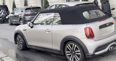 Kylian Mbappe was spotted driving a modest £30k Mini during a trip back to Paris