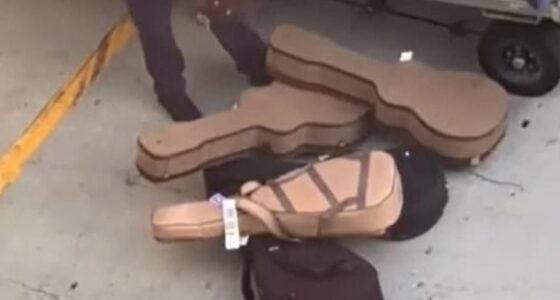 A careless baggage handler at LAX was captured tossing guitars on the floor while unloading a luggage cart on March 16