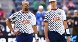 Hurts and Brady of the Founders FFC look on before the Fanatics Flag Football Classic