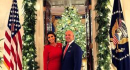 Alina Habba divorced her husband Gregg Reuben last month, the Daily Mail can exclusively reveal. The two are pictured together in front of Christmas decorations at the White House in December 2025