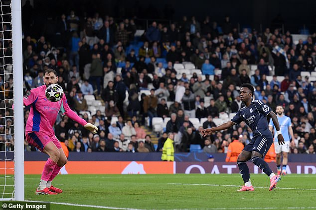 Vinicius Jr (right) scored twice as Real Madrid won 2-1 on the night and 5-1 on aggregate