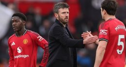 Michael Carrick has backed Kobbie Mainoo (left) and Harry Maguire (right) for England recalls along with Luke Shaw