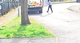 Shocking CCTV footage shows how the man, who appeared to be wearing a balaclava, pulled up at the cul-de-sac in Chingford, Essex, shortly after 11:45am on Monday