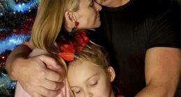 Married At First Sight star Mel Schilling died in London 'surrounded by love', after saying her goodbyes to her close friends during a series of visits in her final week (pictured with husband Gareth and daughter Maddie)