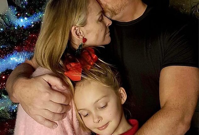 Married At First Sight star Mel Schilling died in London 'surrounded by love', after saying her goodbyes to her close friends during a series of visits in her final week (pictured with husband Gareth and daughter Maddie)