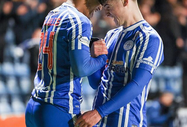 Findlay Curtis (right) celebrates with Tyreece John-Jules after his goal for Kilmarnock