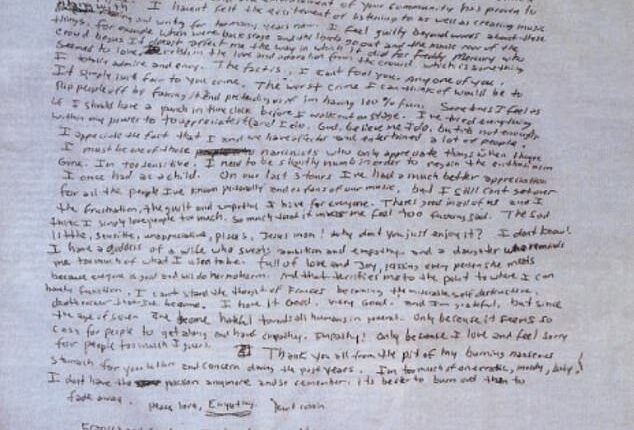 A private forensic team has claimed that the final lines of the note, where Cobain appears to bid farewell to his wife and daughter, may have been written by someone else