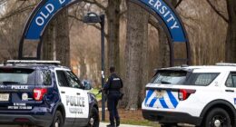 Police arrive outside Old Dominion University's campus after reports of an active shooter on Thursday