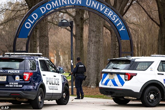 Police arrive outside Old Dominion University's campus after reports of an active shooter on Thursday