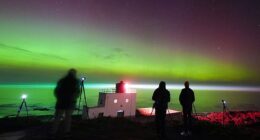 Photographers and stargazers watched the Northern Lights in Northumberland on Friday