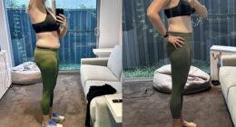 Jodie Snell, from the Gold Coast, says a protein shake containing 30g of protein, plus vitamins and collagen peptides, helped her lose her 'spare tyre' without weight loss jabs or working out