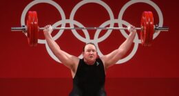 Transgender athletes are now blocked from taking part in women's sports at the Olympics (pictured: Laurel Hubbard in the Tokyo Games in 2021)