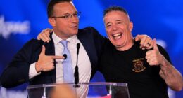 Right-wing political commentator and host of The Benny Show, Benny Johnson and former U.S. Border Patrol Chief Gregory Bovino attend CPAC 2026