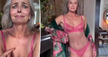 Paulina Porizkova, 60, models pink lingerie while addressing 'smoke and mirrors' of social media