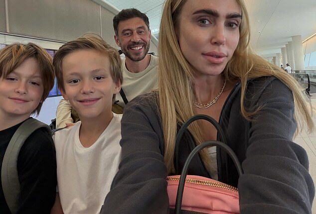 Petra Ecclestone became the latest celebrity to jet out of Dubai after the US-Israel war against Iran sparked chaos in the UAE (pictured with husband Sam Palmer and her twin sons)