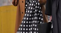 A floor-sweeping polka dot maxi dress