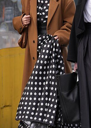 A floor-sweeping polka dot maxi dress