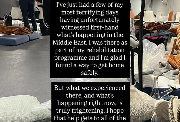 Schar, who confirmed that he had since returned home safely, posted a picture of what appeared to be a hotel's storage room with mattresses and pillows strewn across the floor