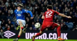 Moore bends in Rangers' second of the afternoon against Aberdeen