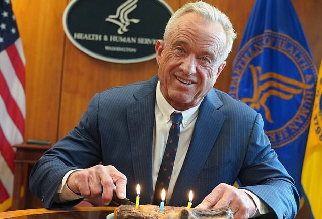The Health and Human Services Secretary is famous for his meat-heavy diet. He is shown above enjoying a steak for his 72nd birthday in January this year