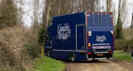 One of three lorries specialised in carrying art arrived at Marsh Farm today - Andrew's future home