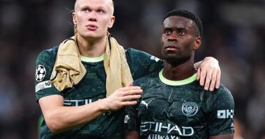 The Premier League had a difficult night in Europe on Wednesday as Man City (pictured above Erling Haaland and Marc Guehi) and Chelsea lost, while Arsenal were held to a draw