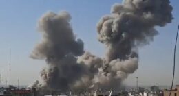 Smoke billowing into the sky above Khamenei's compound on Pasteur Street in the heart of Tehran
