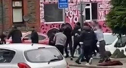 Seven men have appeared in court over after a fight that broke out in broad daylight outside the Marmaris Turkish barbers in the market town of Blackwood, South Wales