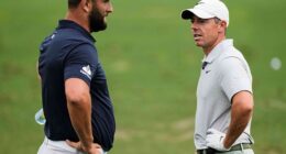 Rory McIlroy (R) said it was a 'shame' that Jon Rahm (L) rejected a deal with the DP World Tour