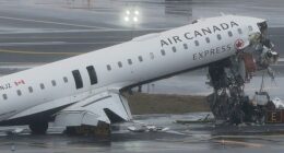 Surveillance footage of the runway showed the Air Canada Bombardier CRJ-900 aircraft landing at the same moment the fire truck crossed its path on the tarmac