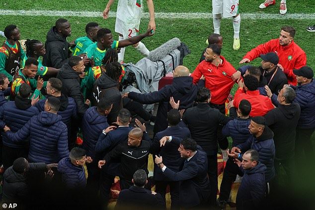 Players from Senegal and Morocco clashed after the penalty award before Senegal walked off