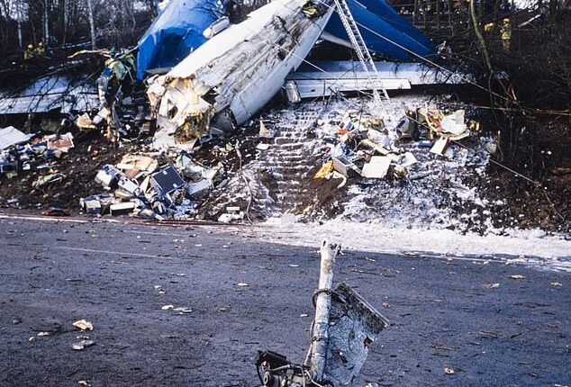 The British Midland Airways plane onto the M1 embankment at Kegworth on January 9, 1989