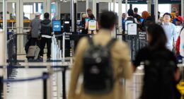 Passengers flying through American airports found significantly shorter security lines. Travelers are pictured here walking through the security lines at George Bush Intercontinental Airport in Houston, Texas on Monday