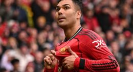 Casemiro grabbed and pointed to the United badge as fans serenaded him on Sunday night
