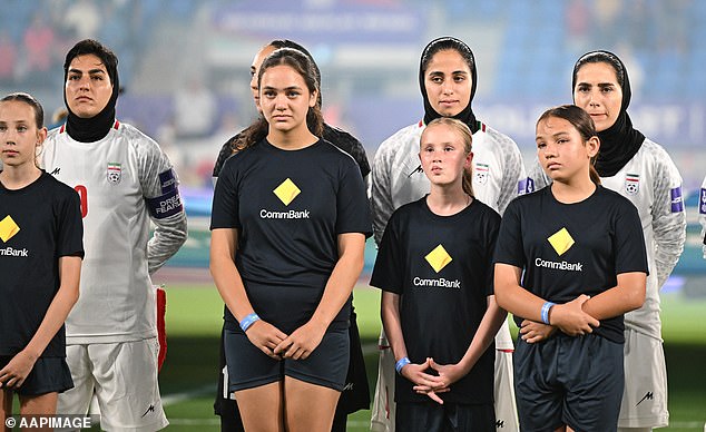 Pictured: The moment the Iranian women's soccer team refused to sing the national anthem at an Asian Cup match on the Gold Coast on March 2