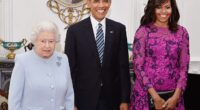 Queen Elizabeth (left) hosted President Barack Obama (center) and First Lady Michelle Obama (right) at Windsor Castle on April 22, 2016. During this meeting, according to Susan Page's upcoming book, the Queen asked Obama about the rise of Donald Trump