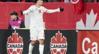Celtic winger Sebastian Tounekti celebrates his goal for Tunisia against Haiti in Toronto