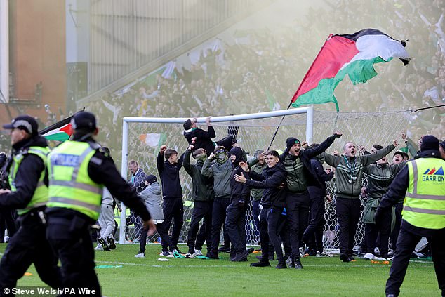 The disgraceful scenes started when Celtic fans spilled on to the pitch after their team's win