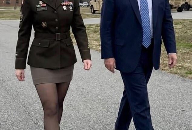Foster posed on the tarmac with President Trump, sporting high heels and a slicked-back hairstyle. (This photo of Foster and Trump is AI-generated)