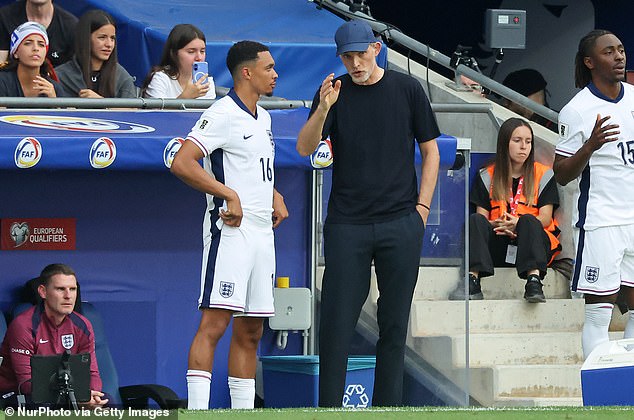 Thomas Tuchel (centre) has responded to Trent Alexander-Arnold's pot following his snub for the latest England camp